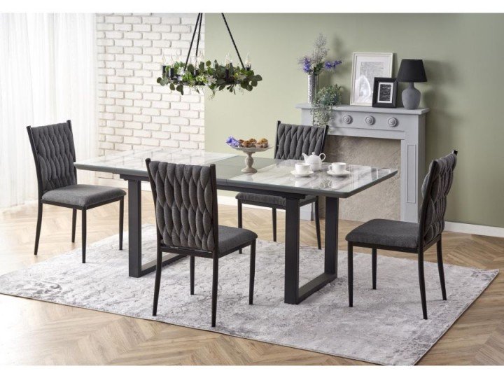 Обеденный стол MARLEY 160 (200) x90 Halmar белый мрамор/черный